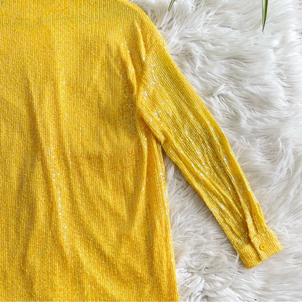 Anthropologie Sequin Tunic Shirt Dress Yellow XS Collared Button NWT - Picture 15 of 16